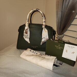 Kate Spade Olive Green Knott Bonsai Pebbled Leather Mini Satchel  5Pc Set NWT